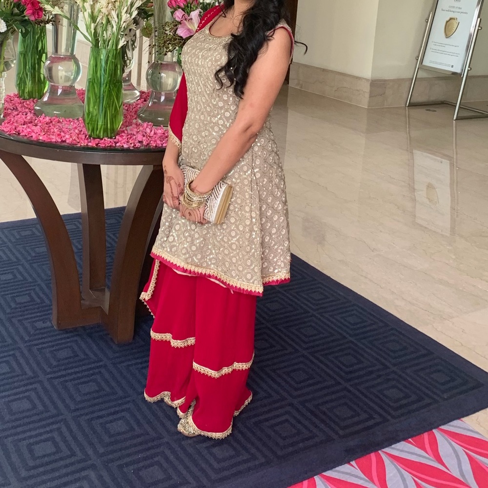 Red and Gold Embroidered Dress Set